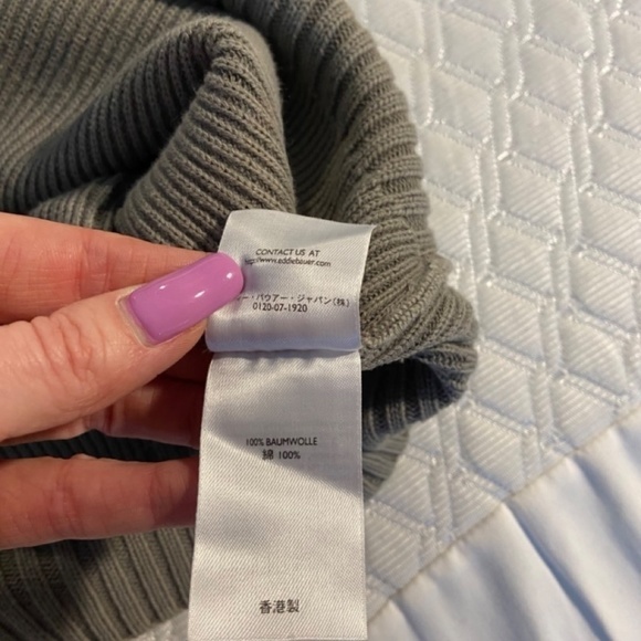 Eddie Bauer 100% Cotton Men's Sweater in Khaki Size L with Canvas accents GUC - Picture 6 of 14